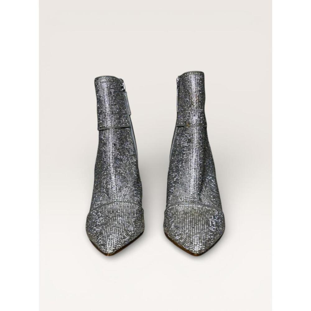 Silver Rhinestone Steve Madden Ankle Boots with Block Heel